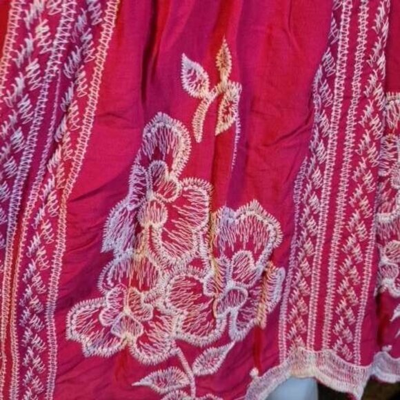 NWT SOLITARE Pink & White Medium Mini SKIRT Floral Embroidered Elastic Waist - Picture 2 of 7